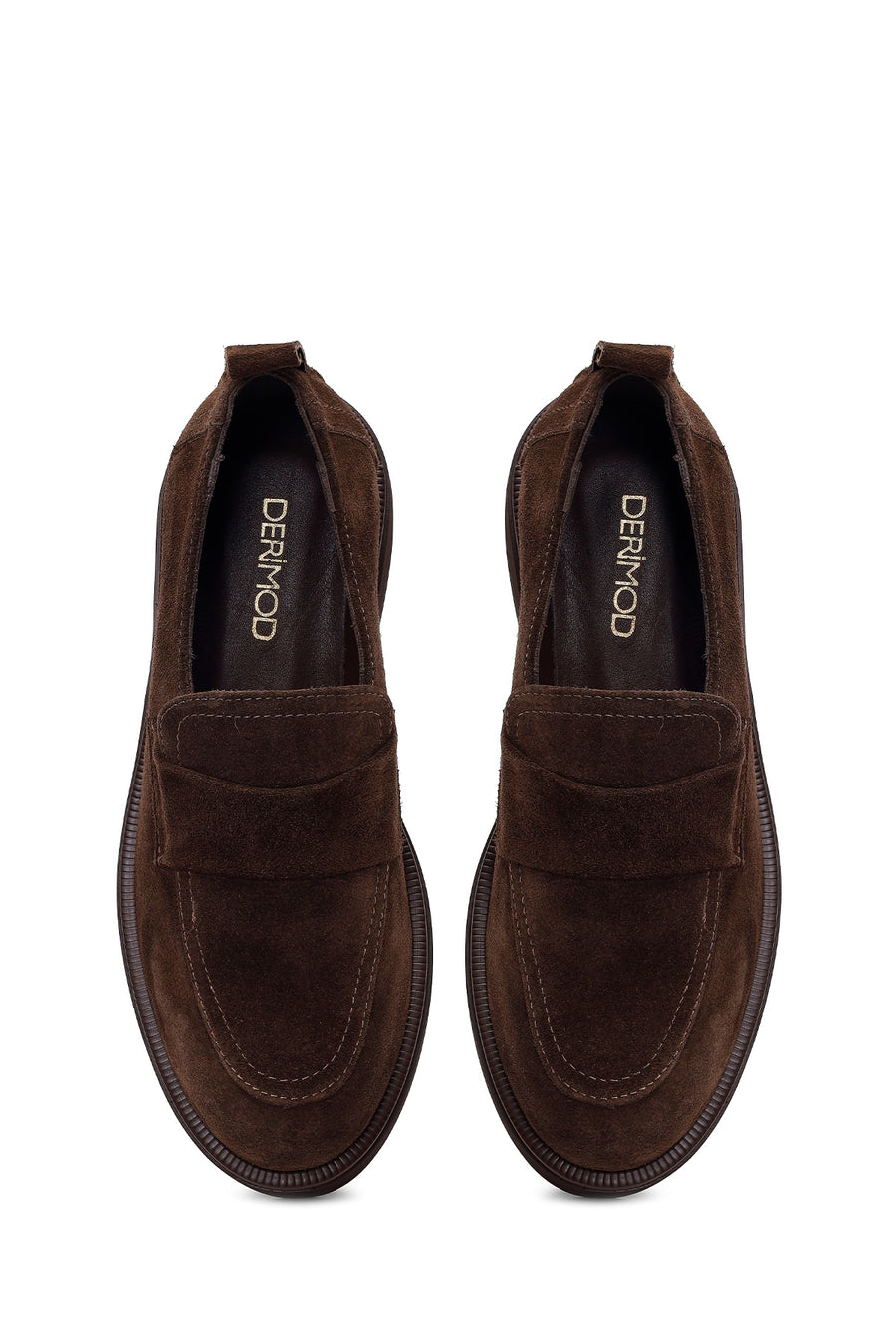Kadın Koyu Vizon Süet Deri Maskülen Loafer