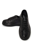 Erkek Siyah Bağcıklı Kalın Tabanlı Kroko Desenli Deri Sneaker | Derimod