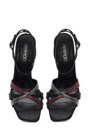 Kadın Siyah Bilekten Bağlamalı İnce Yüksek Topuklu Desenli Deri Sandalet | Derimod