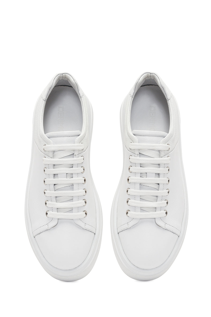 Men's White Lace-up Thick-Sole Leather Sneaker