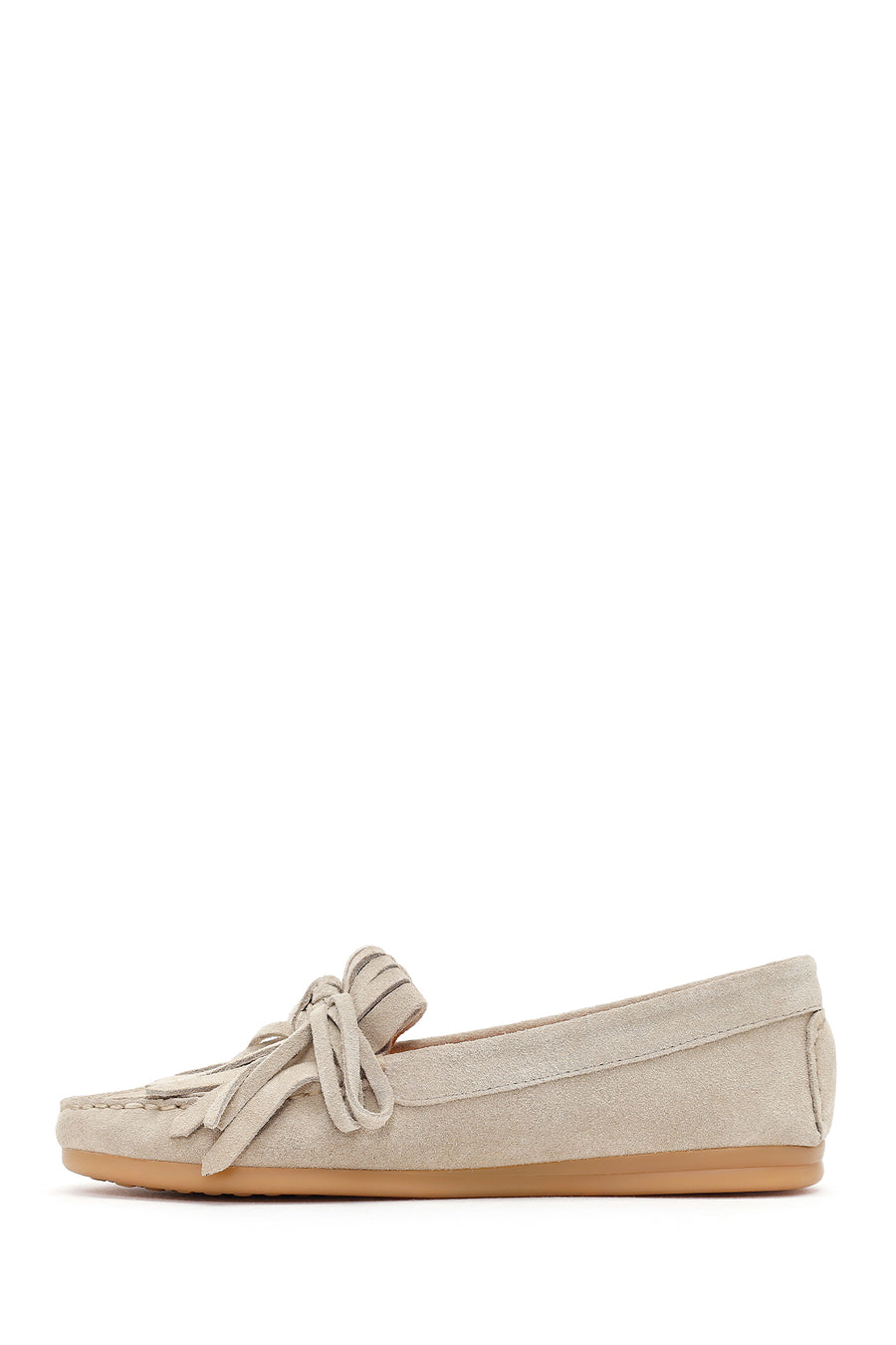 Woman Beige Tasselled Suede Leather Loafers