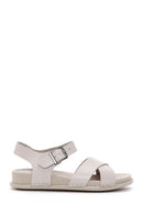 Women's Gray Leather Comfort Sandals | Derimod