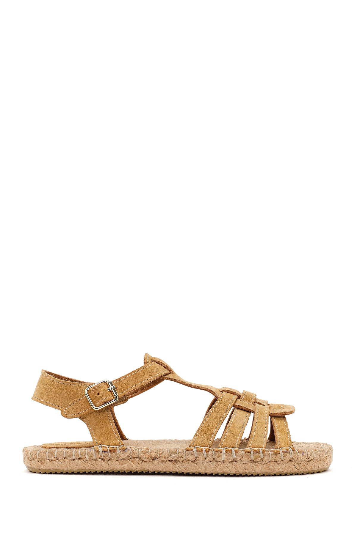 Women's Camel Suede Leather Espadrille Sandals with Ankle Buckle 26SFD206510 | Derimod
