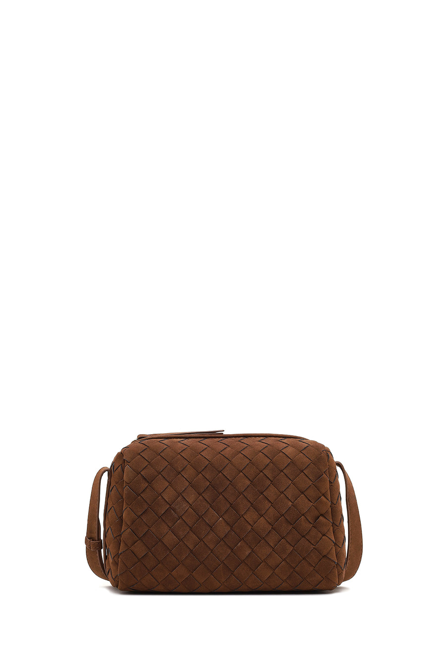 Woman Brown Long-Strap Woven Suede Crossbody Bag