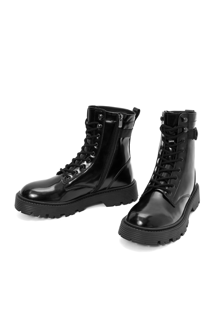 Men's Black Zippered Leather Combat Boots