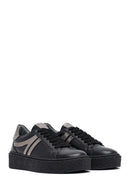 Woman Black Lace-Up Thick Sole Leather Sneakers | Derimod