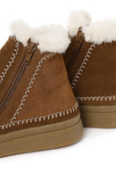 Woman Tan Zip Closure Chunky Sole Suede Teddy Boots | Derimod