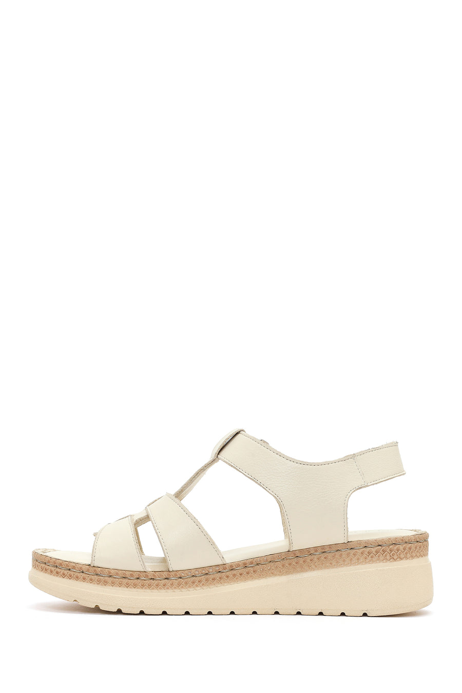Women's Cream Thick-Soled Leather Comfort Sandals