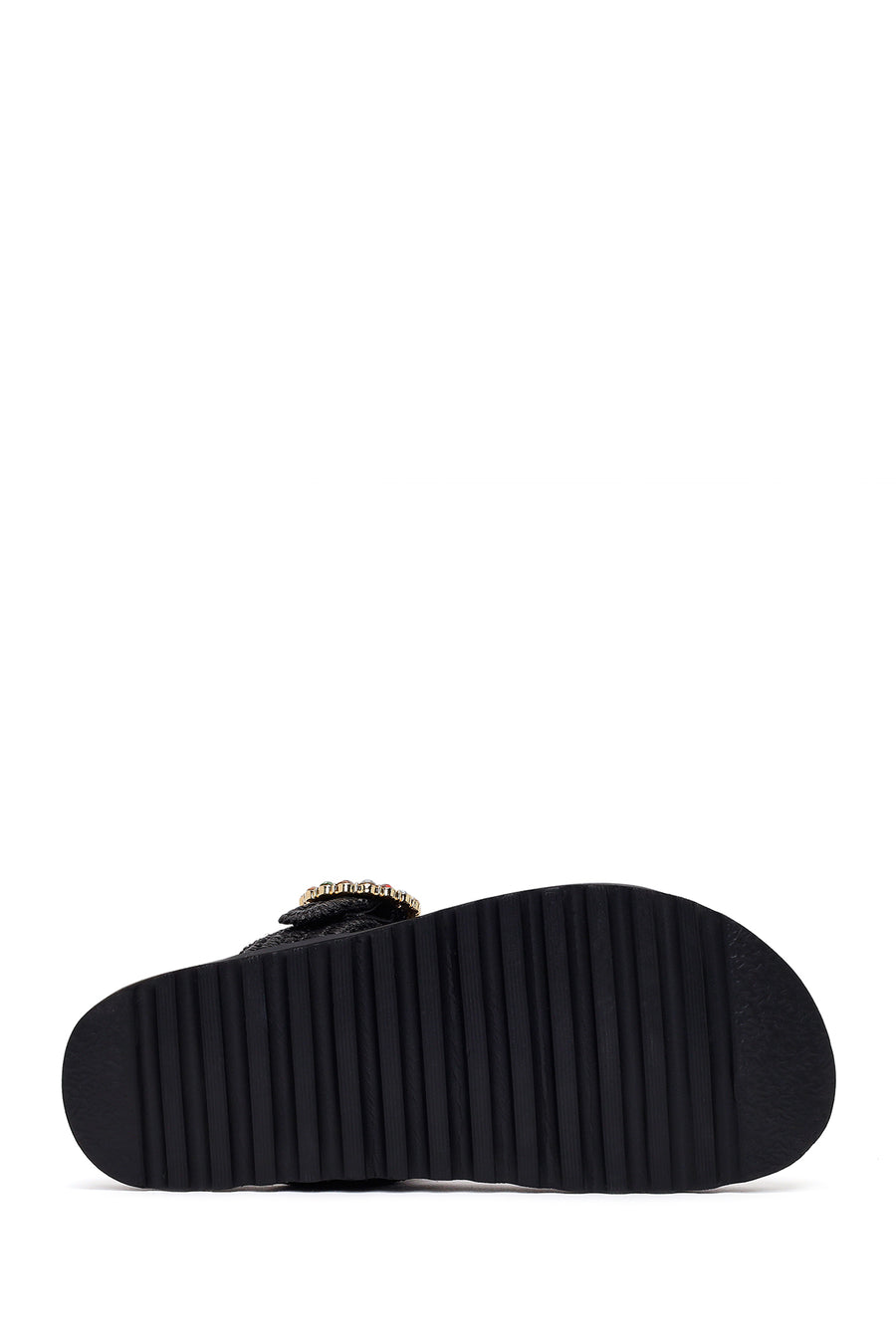 Woman Black Rhinestone Straw Flip-Flops