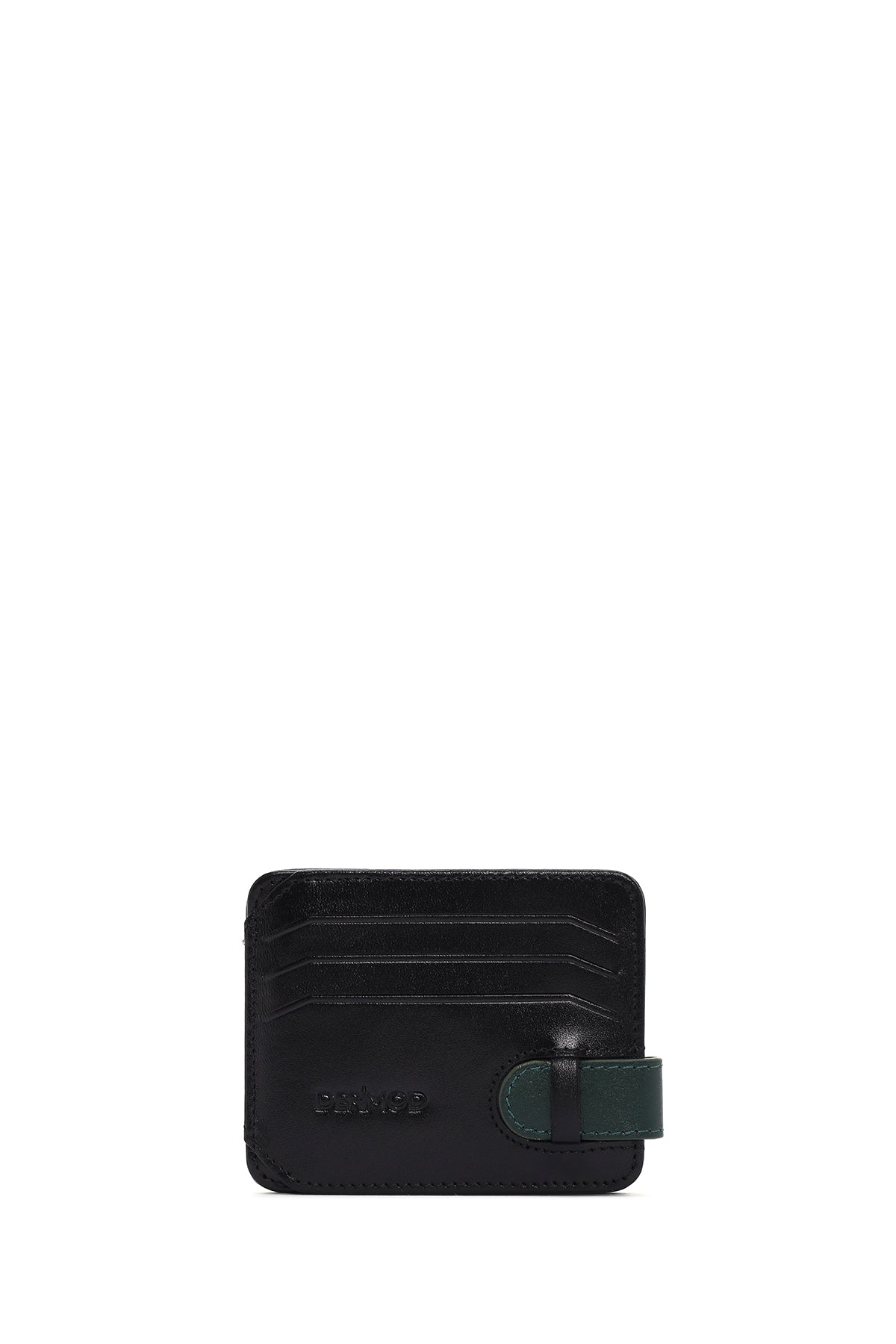 Men's Black Green Leather Card Holder 000A2D310718 | Derimod