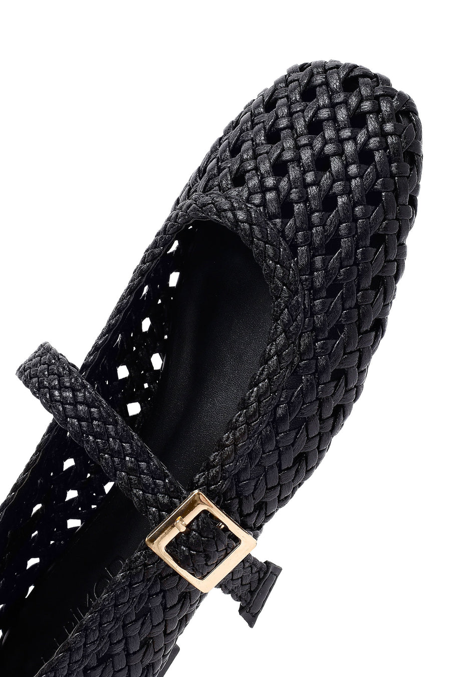 Women's Black Buckled Braided Ballerinas