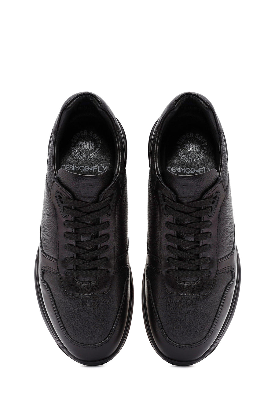 Erkek Siyah Bağcıklı Deri Casual Sneaker