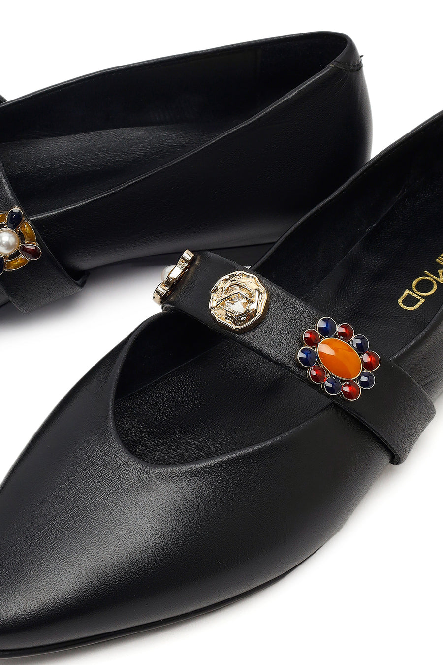 Women's Black Stone Leather Ballerinas