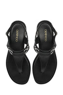 Women's Black Buckle Thong Leather Sandals | Derimod