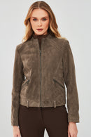 Emily Women's Mink Short Suede Leather Jacket | Derimod