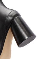 Women's Black Zippered Thick Heeled Leather Boots | Derimod