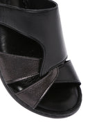 Women's Black Wedge Heeled Leather Comfort Slippers | Derimod