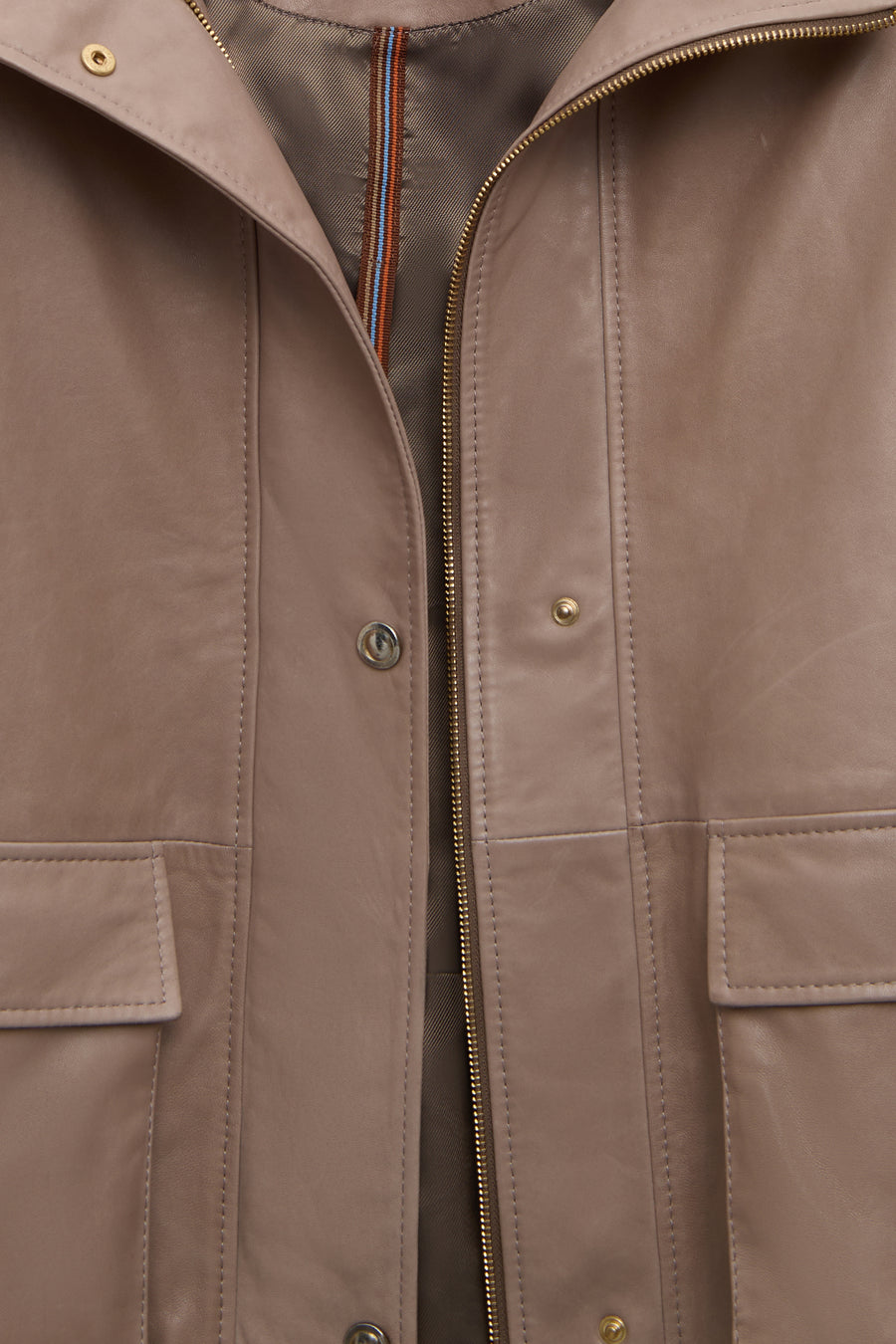 Fancy Women's Beige Round Neck Oversize Leather Jacket