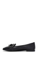 Women's Black Stone Leather Loafer | Derimod