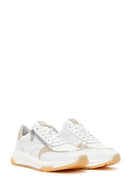 Woman White Lace-Up Zip Closure Thick-Soled Leather Sneaker | Derimod