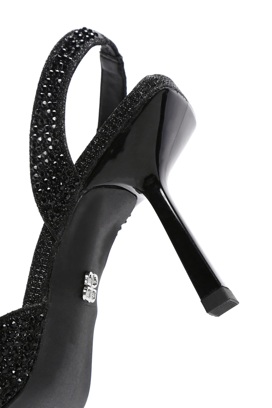 Women's Black Stone Open-Back Heeled Shoes