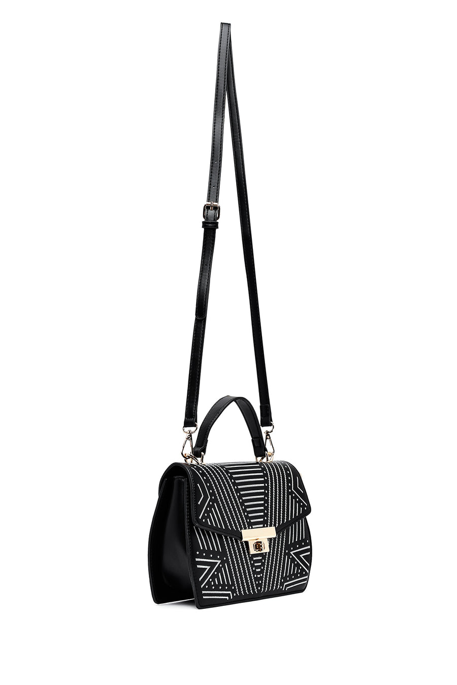 Women's Black Printed Long Shoulder Bag
