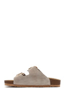 Women's Mink Buckled Suede Leather Slippers | Derimod
