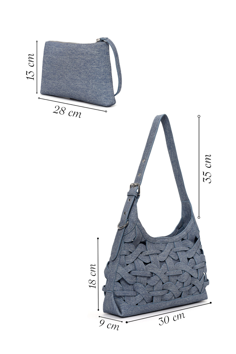 Woman Jean Blue Knitted Shoulder Bag