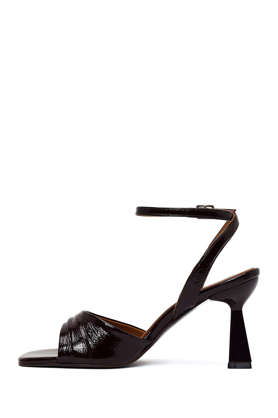 Woman Burgundy Ankle-Strap Buckled Chunky-Heel Leather Sandal