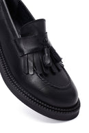 Woman Black Tasselled Leather Masculine Loafer | Derimod