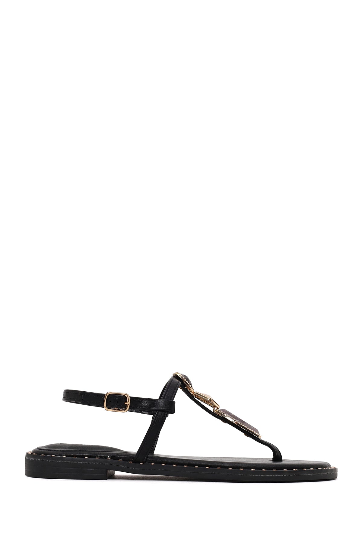 Woman Black Ankle-Buckle Embellished Toe-Post Sandal 26SFE452114 | Derimod