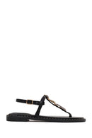 Woman Black Ankle-Buckle Embellished Toe-Post Sandal | Derimod