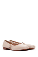 Women's Beige Strap Leather Ballerinas | Derimod