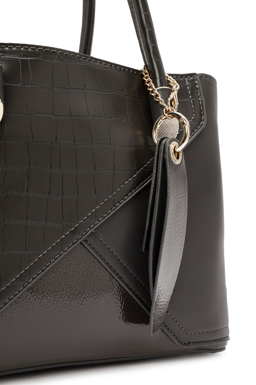 Women's Gray Long Strap Crocodile Handbag
