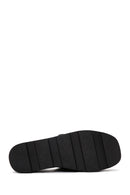 Women's Black Double Buckle Wedge Heeled Slippers | Derimod