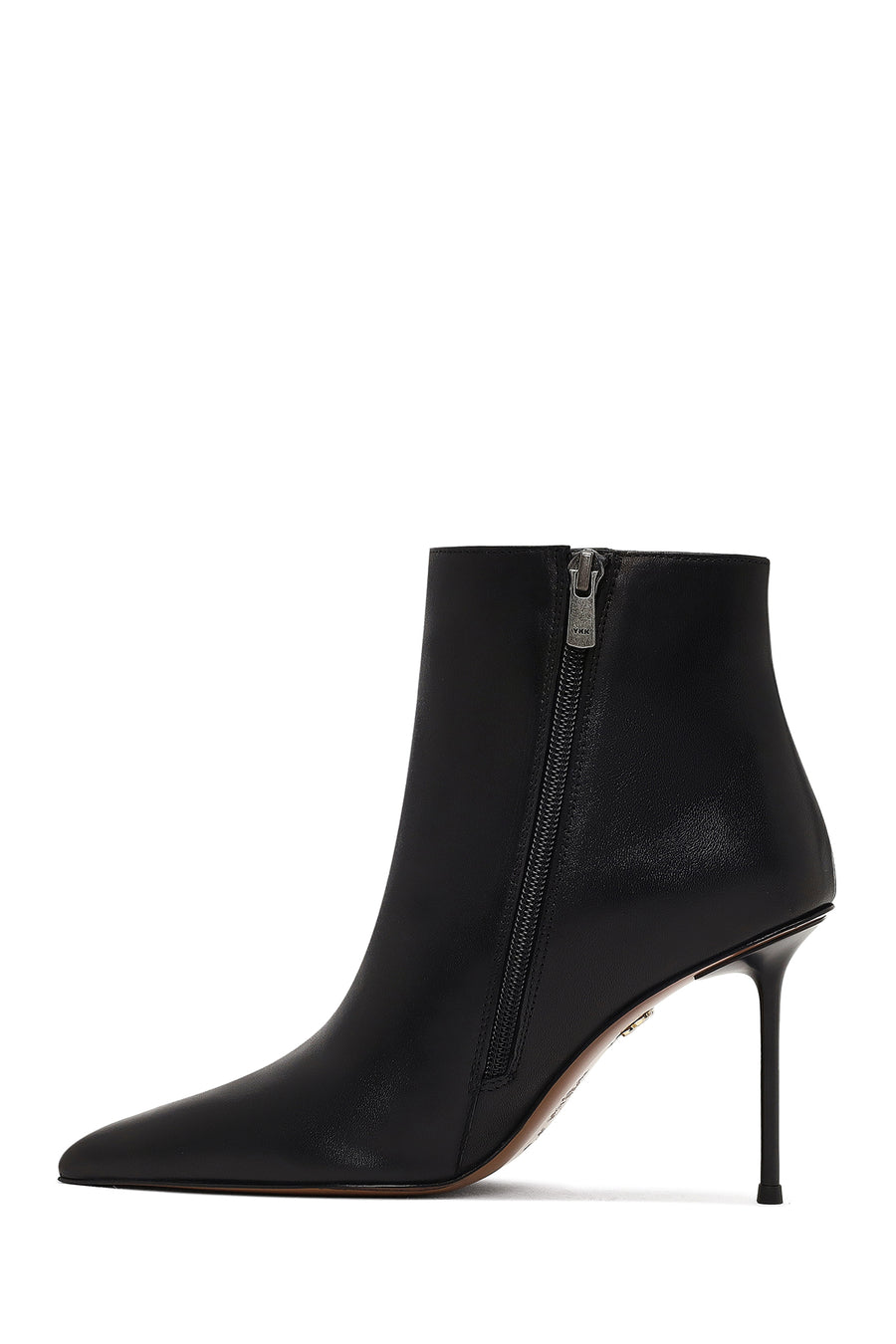 Women's Black Zippered Thin Heeled Leather Boot