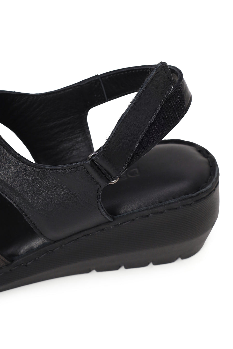 Woman Black Wedge Heel Leather Comfort Sandal