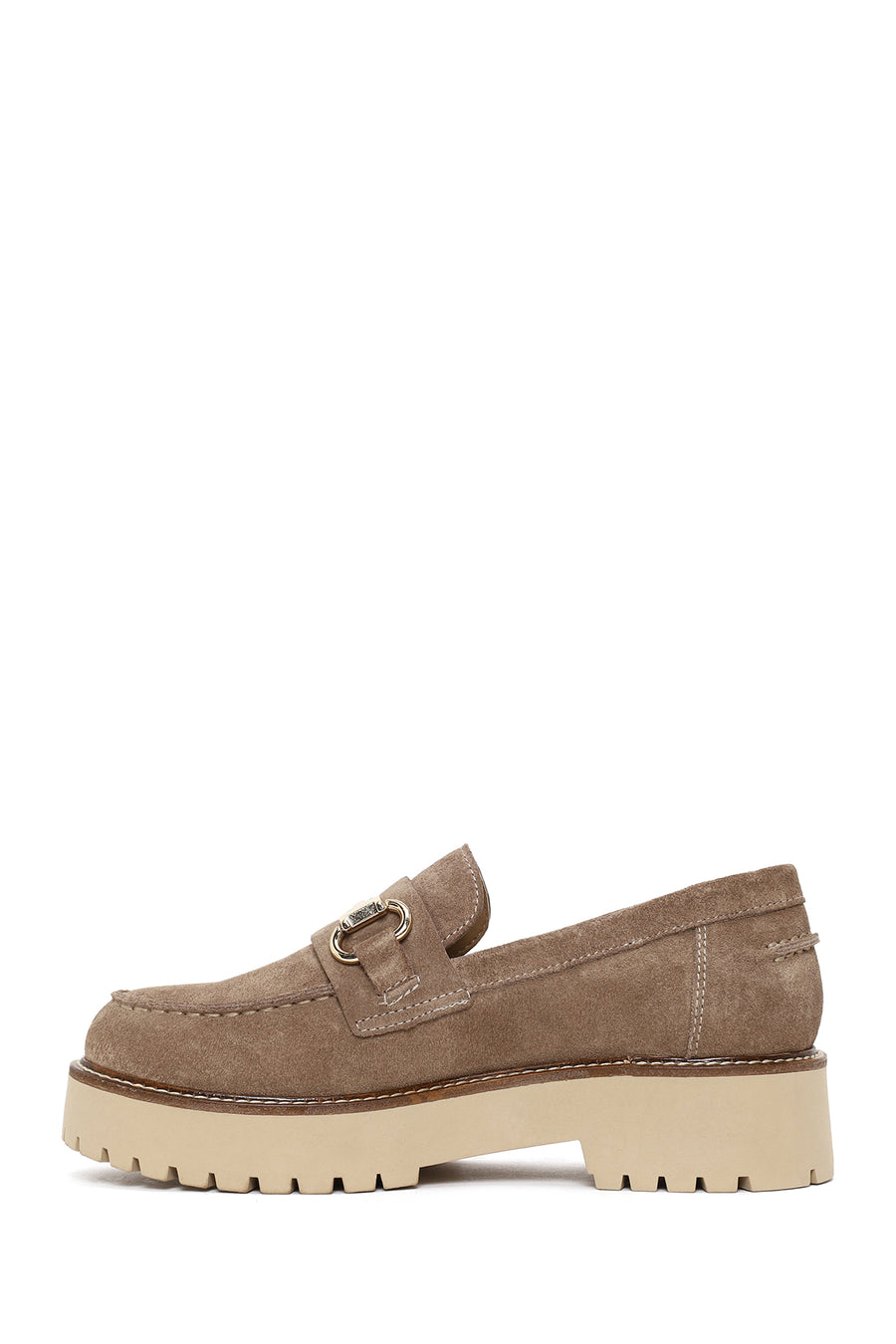 Woman Beige Thick-Soled Suede Leather Loafer