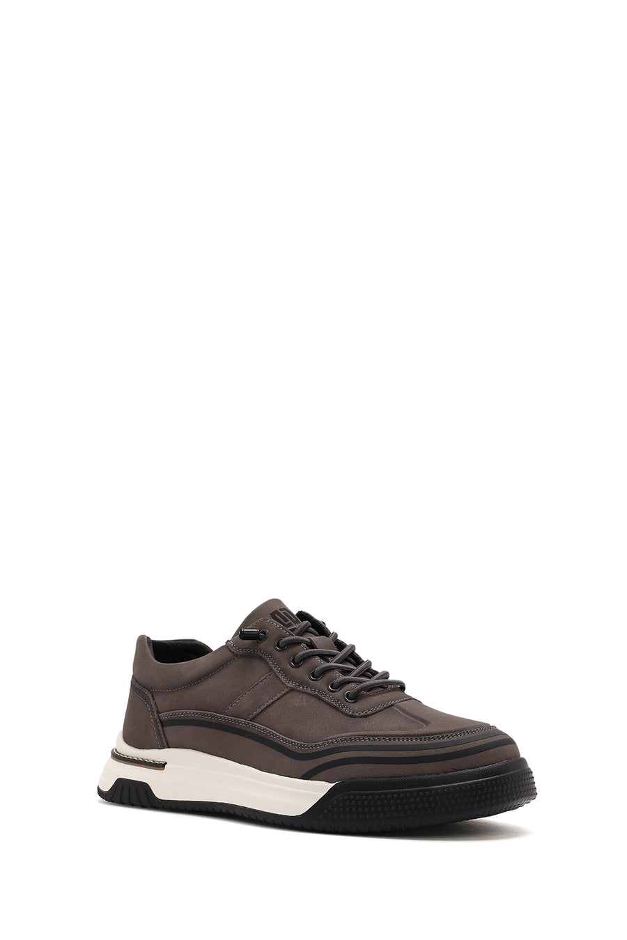 Men's Grey Lace-Up Thick-Soled Nubuck Leather Sneakers