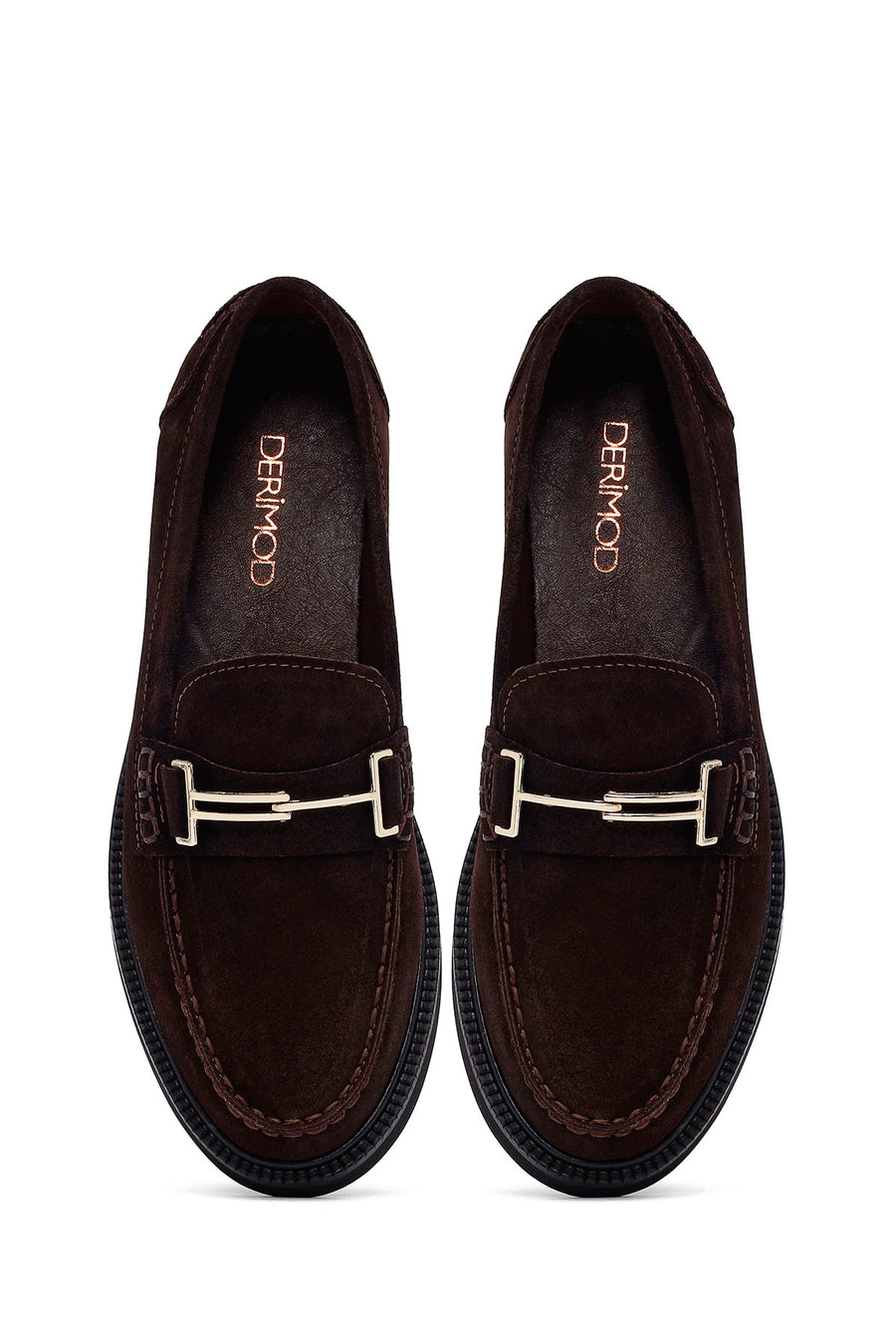 Kadın Kahverengi Tokalı Süet Deri Maskülen Loafer