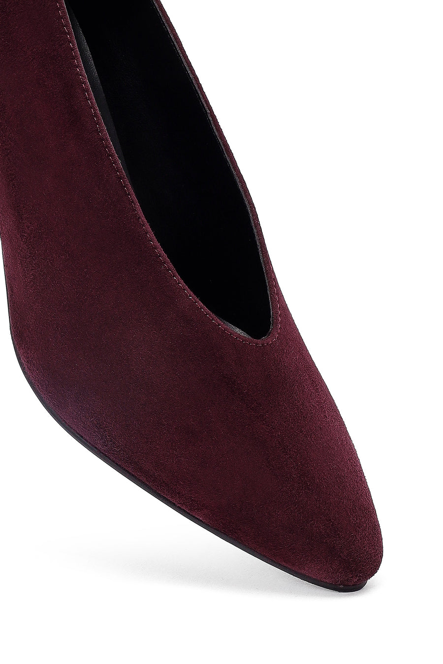 Women Burgundy Short Thin Heeled Suede Leather Stiletto