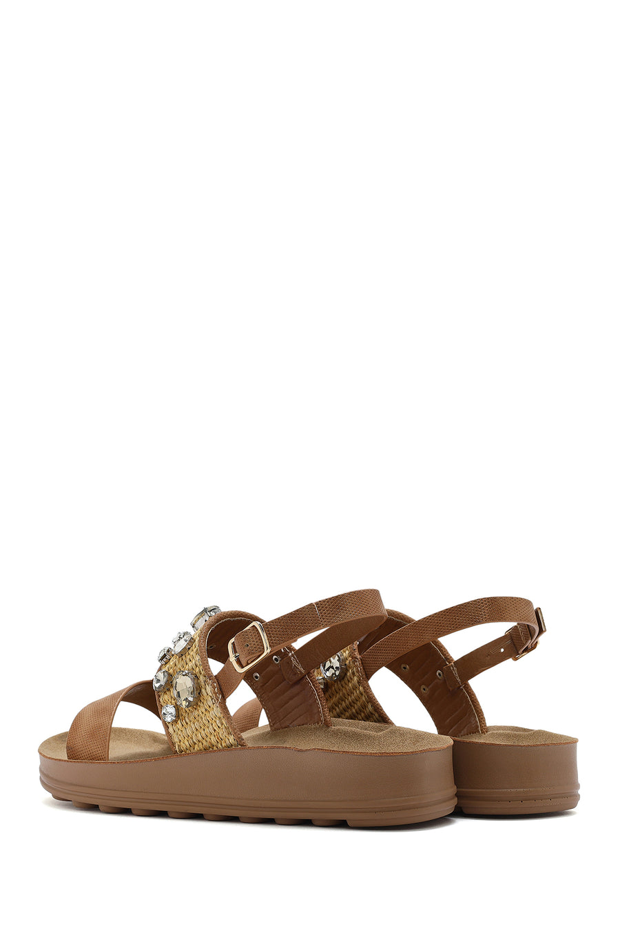 Women's Brown Thick Soled Stoned Sandals