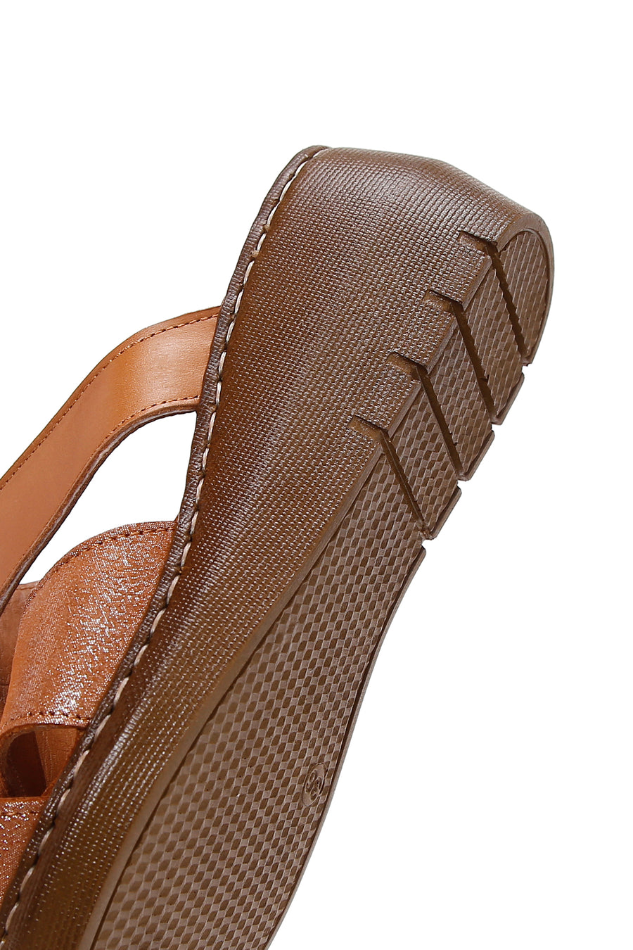 Women's Tan Wedge Heeled Leather Comfort Slippers