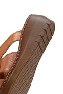 Women's Tan Leather Wedge Heel Comfort Slippers | Derimod