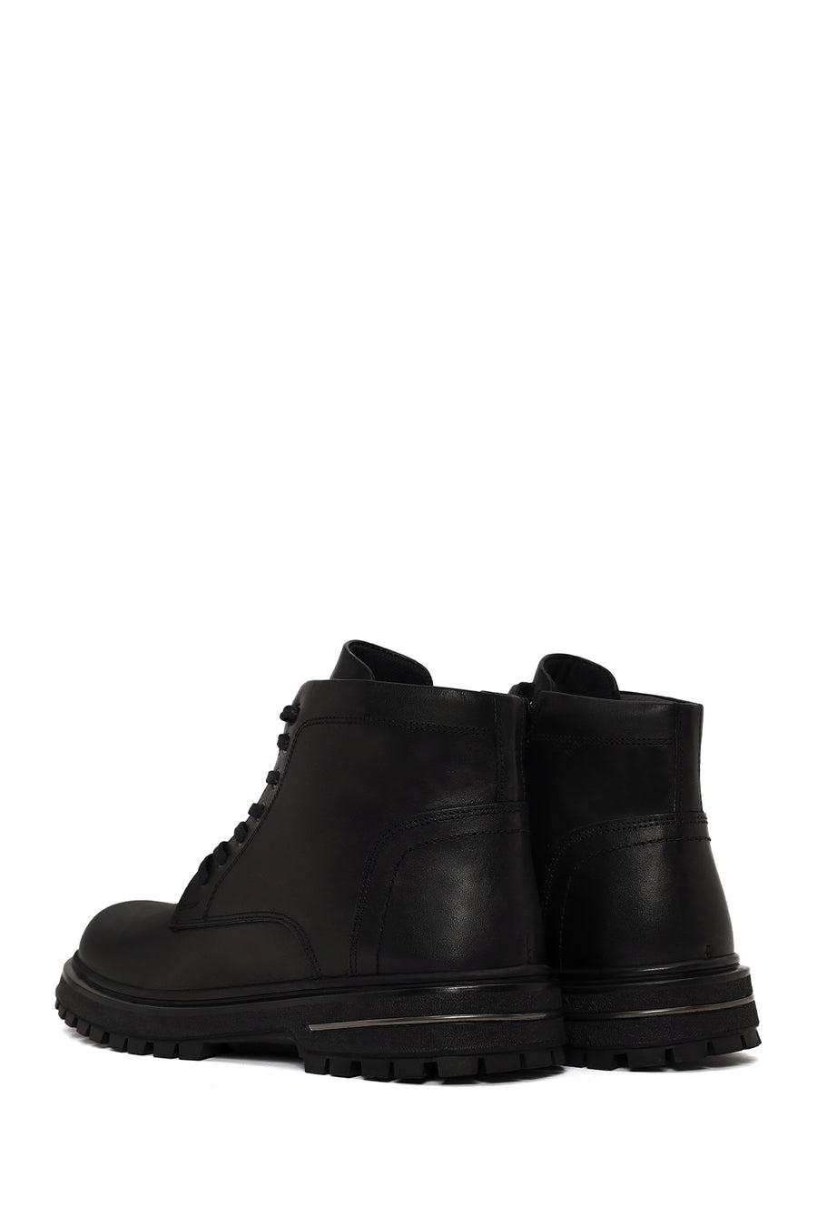 Male Black Lace-up Zip Closure Leather Boots