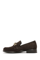 Women's Brown Buckle Detailed Suede Leather Masculine Loafer | Derimod