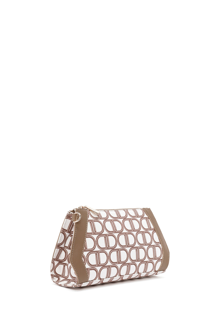 Women's Beige Long Strap Fabric Monogram Patterned Clutch Bag