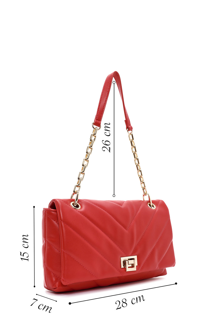 Women's Red Chain Strap Quilted Shoulder Bag