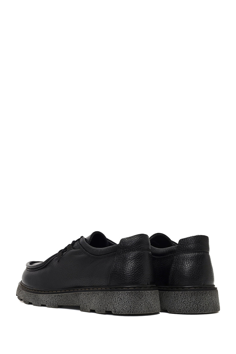 Male Black Lace-Up Thick-Soled Leather Casual Shoes