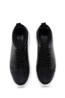 Men's Black Leather Thick Sole Sneaker with Socks | Derimod